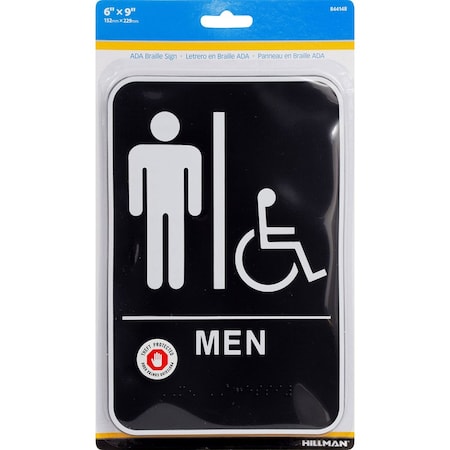 Hillman HILLMAN English Black Restroom Plaque 9 in. H X 6 in. W, PK3 844148